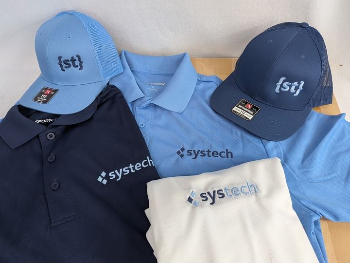 Embroidered polos and caps